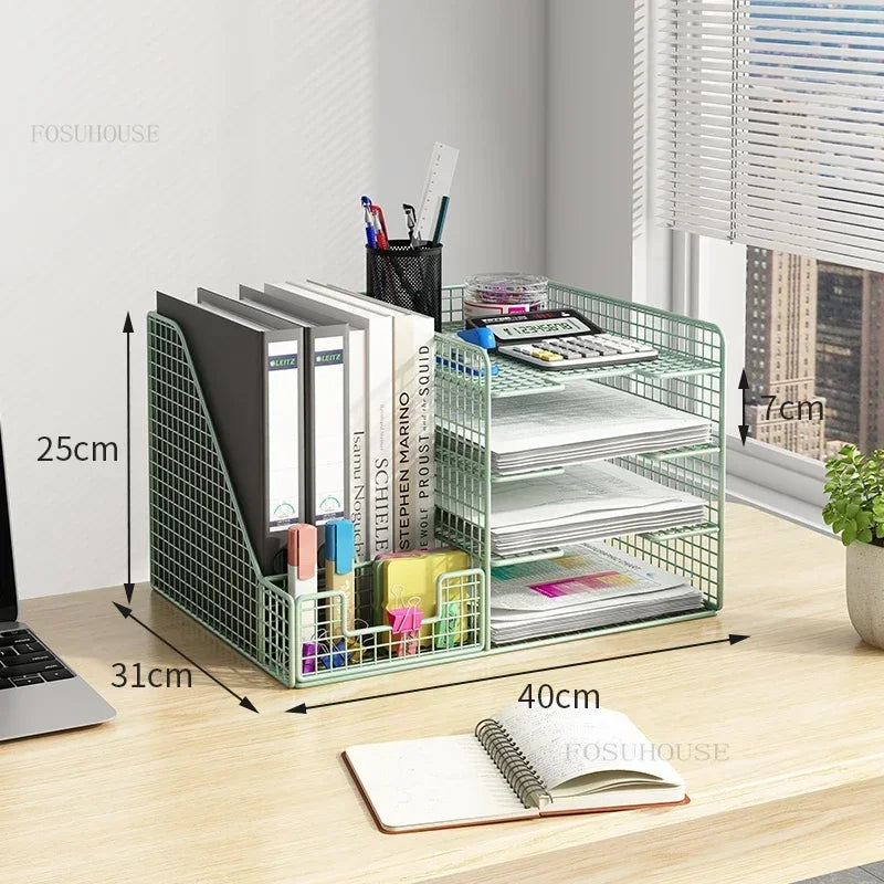 Desktop Filing Cabinets Office Supplies Multi-layer Large-capacity File Frame Storage Box Metal Bookshelf Desk Storage A4 Rack Z