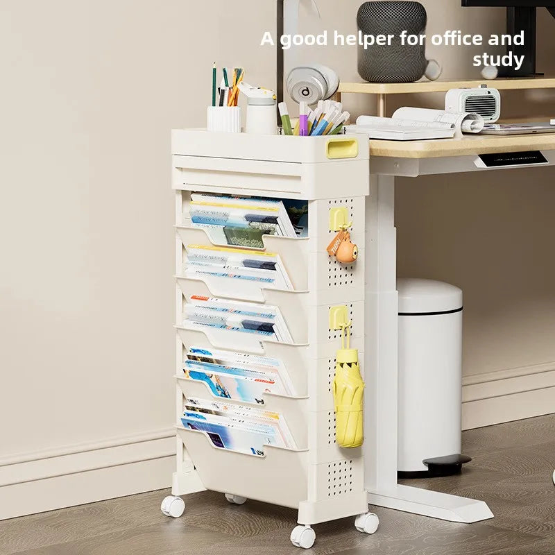 Movable bookshelf Floor-to-ceiling with wheels Bedroom desktop textbook storage rack Study multi-layer book shelf