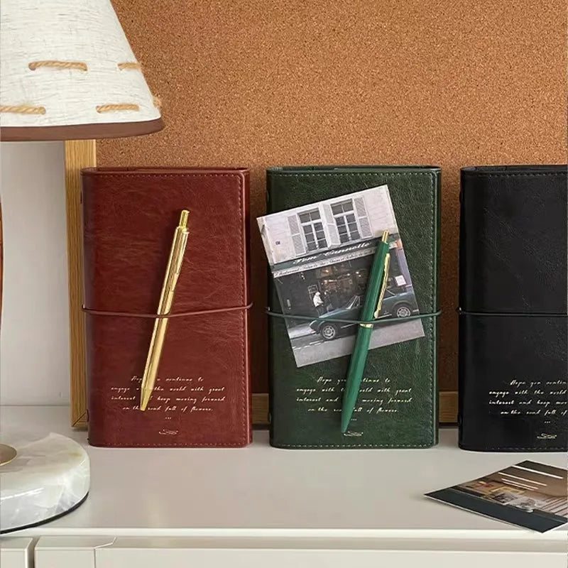 A6 Retro leather surface Loose-leaf Notebook Pu Cover Bussiness Travel binder Notepad Exquisite Senior Custom Office Diar