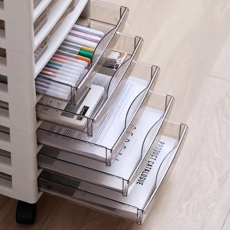 Modern File Cabinet with Clear Drawers,Multi-Layer Mobile Storage Unit for Office Home,Stackable Plastic Organizer for Documents
