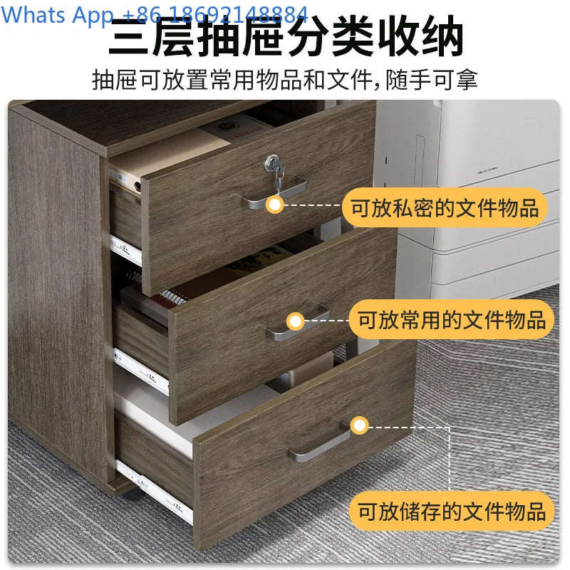 Movable with Lock, Small Cabinet for Office, Under Desk with Wheels, Multi-layer Storage Cabinet, Side Cabinet