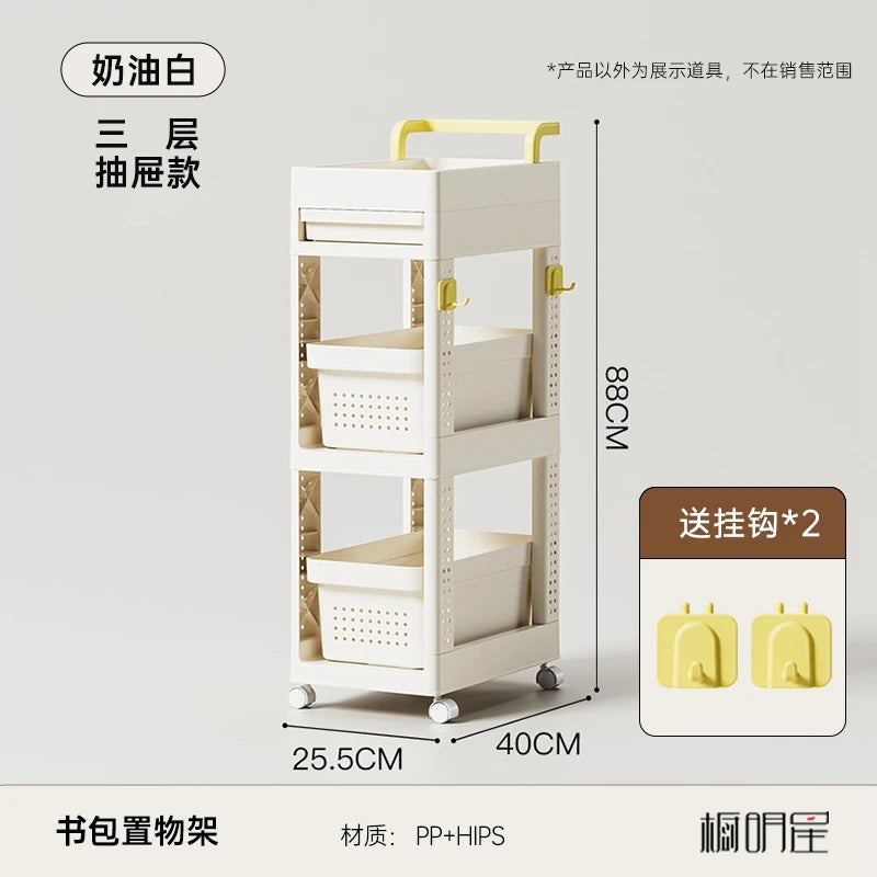 Mobile Bookshelf with Wheels Student Desk Organizer Office Book Storage Stand Layered Floor Standing Shelf for Home And Office