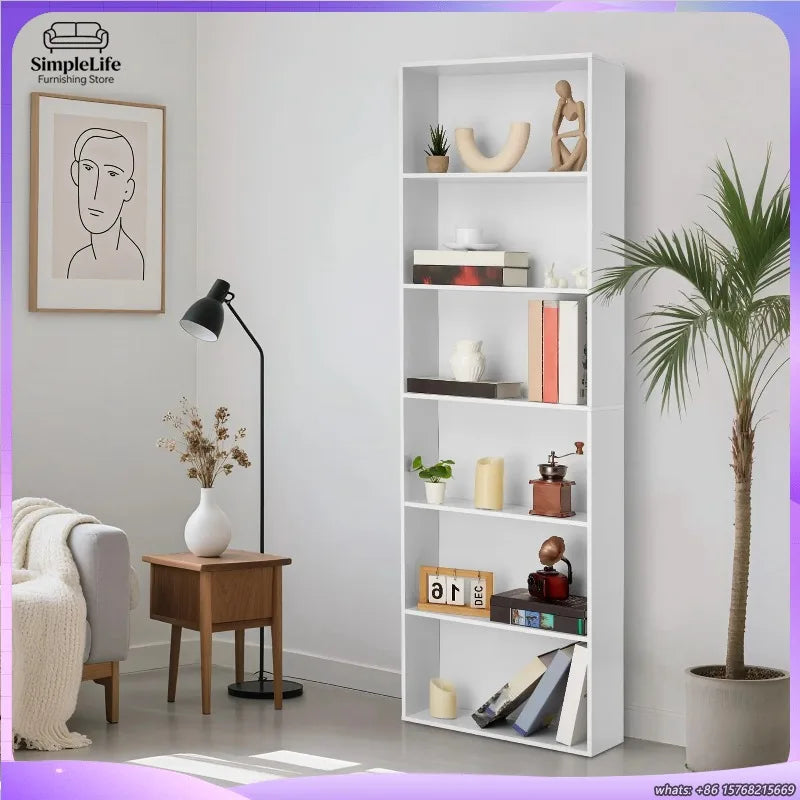 6 Shelf Tall Bookcase 71.4 Inch Wood Bookshelf Industrial Rustic Style Home Office Storage Organizer Sturdy 6 Tier Shelving