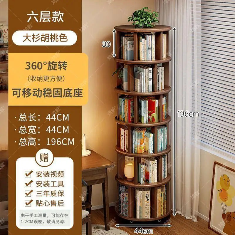 Rotating Bookshelf 360 Multi-layer Storage Bookcase Student Shelf Floor-to-ceiling Integrated Mobile Home Children's Corner Cabi