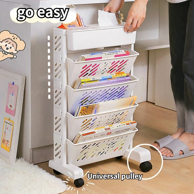 Movable Multi-layer Bookshelf Office Books Document Data Magazine Storage Rack Household Kitchen Cart Rack Clutter Organizer