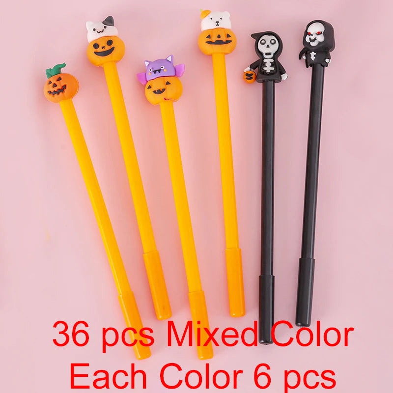 1-6-36 Pieces Stationery Cute Cartoon Halloween Pumpkin Cushaw Gel Pen Creative