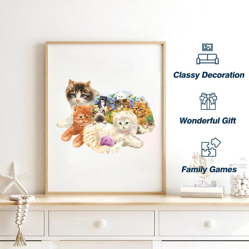 Cat Wooden Jigsaw Puzzles, Advanced Puzzle with Beautiful Gift Package, Unique Shaped Pieces, Best Gifts Family Game Home Decor