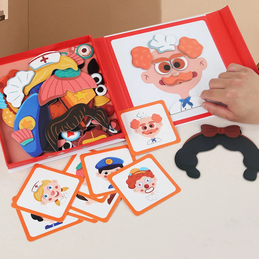 Magnetic Puzzle Boy Face Dress Up Game Book Shaped S.T.E.M. Montessori Toys Learning Educational Gift for Ages 3+