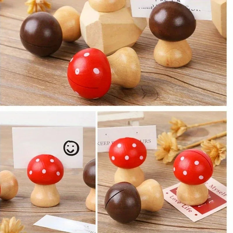 Wooden Mushroom Memo Clips Photo Holder Office Message Note Holder Cute School Desk Organizer