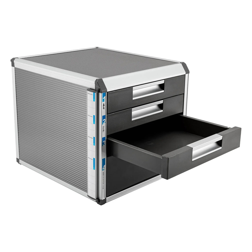 4-Layer Desktop Drawer Organizer Books File Locking Storage Cabinet Aluminum Alloy & MDF Stylish Office Storage Solution