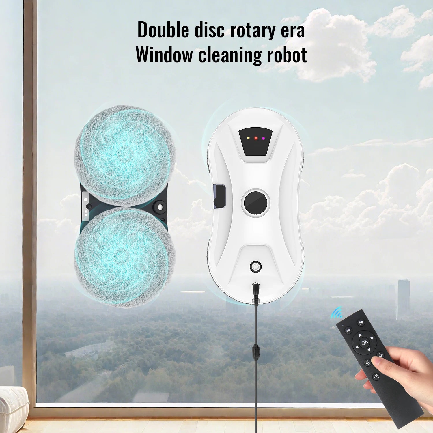 Window Cleaner Robot With Ultrasonic Water Spray 5600Pa Suction Automatic Water Spray Remote Control For Window Tile Wooden Door