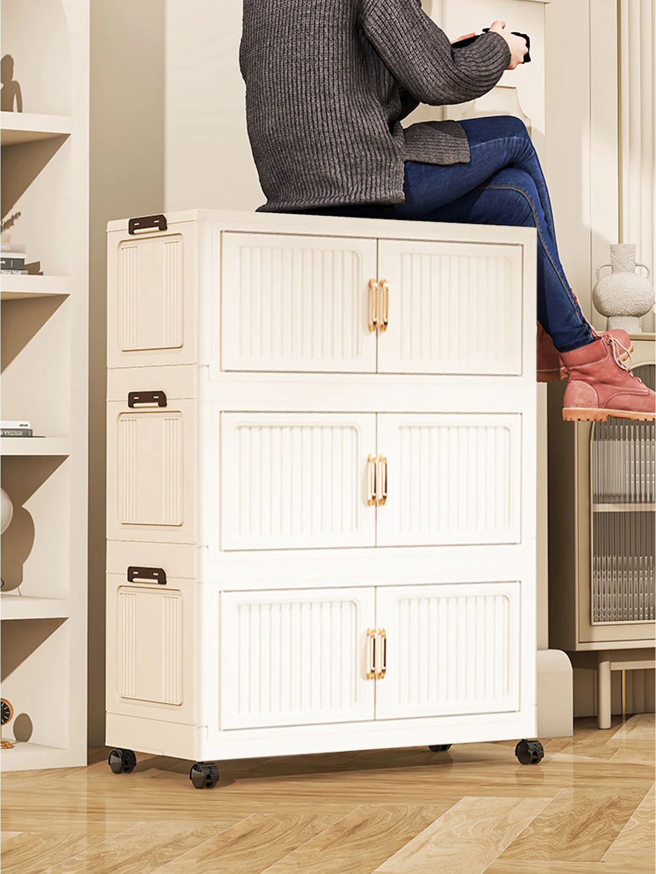 Thickened MultiFunctional Storage Cabinet with Double Doors for Home Living Room Multiple Layers Room Organizer for Miscellaneou