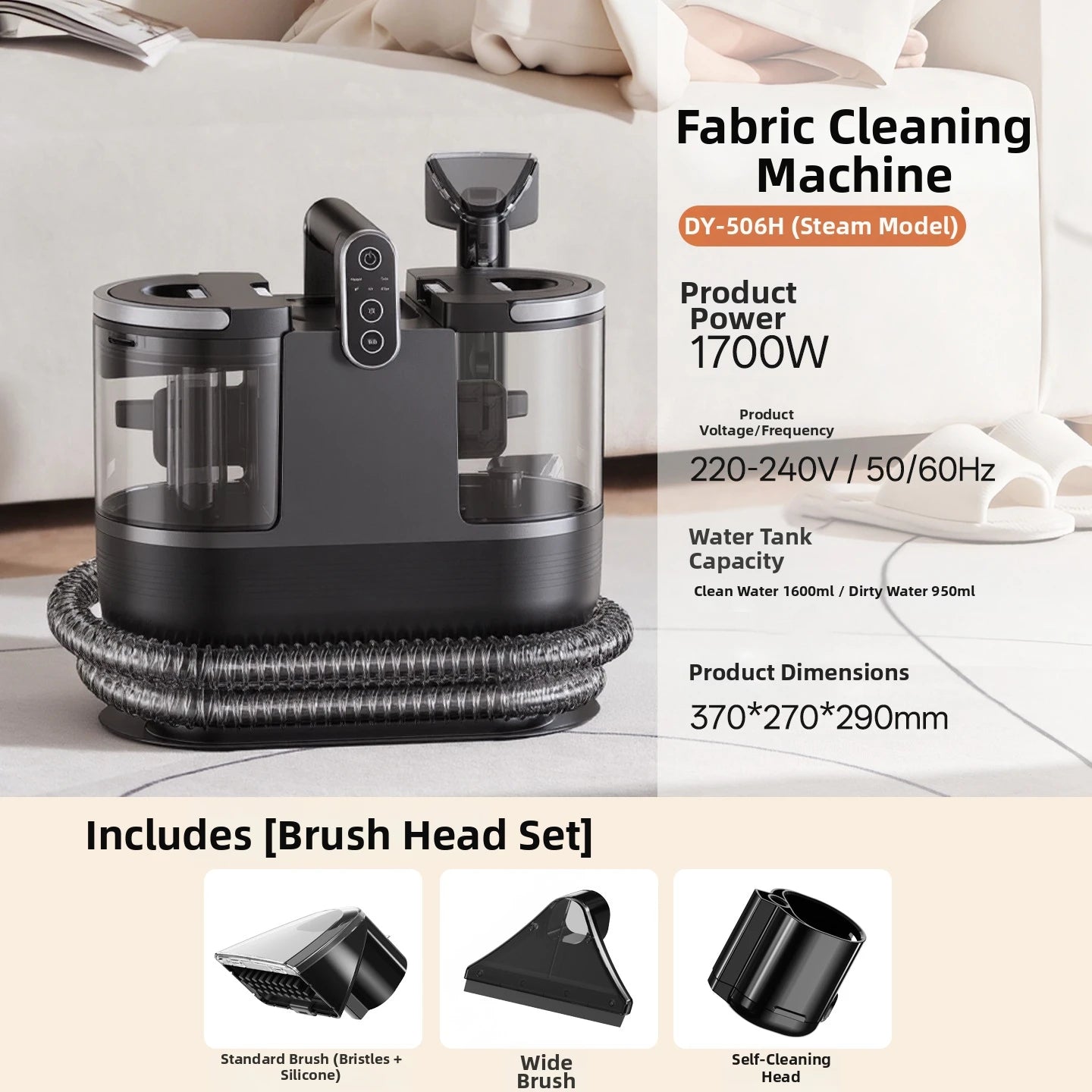 Handheld Fabric Steam Cleaner Multi-Purpose Upholstery Washer for Sofa, Curtain & Mattress 1500W High-Pressure Spray & Suction