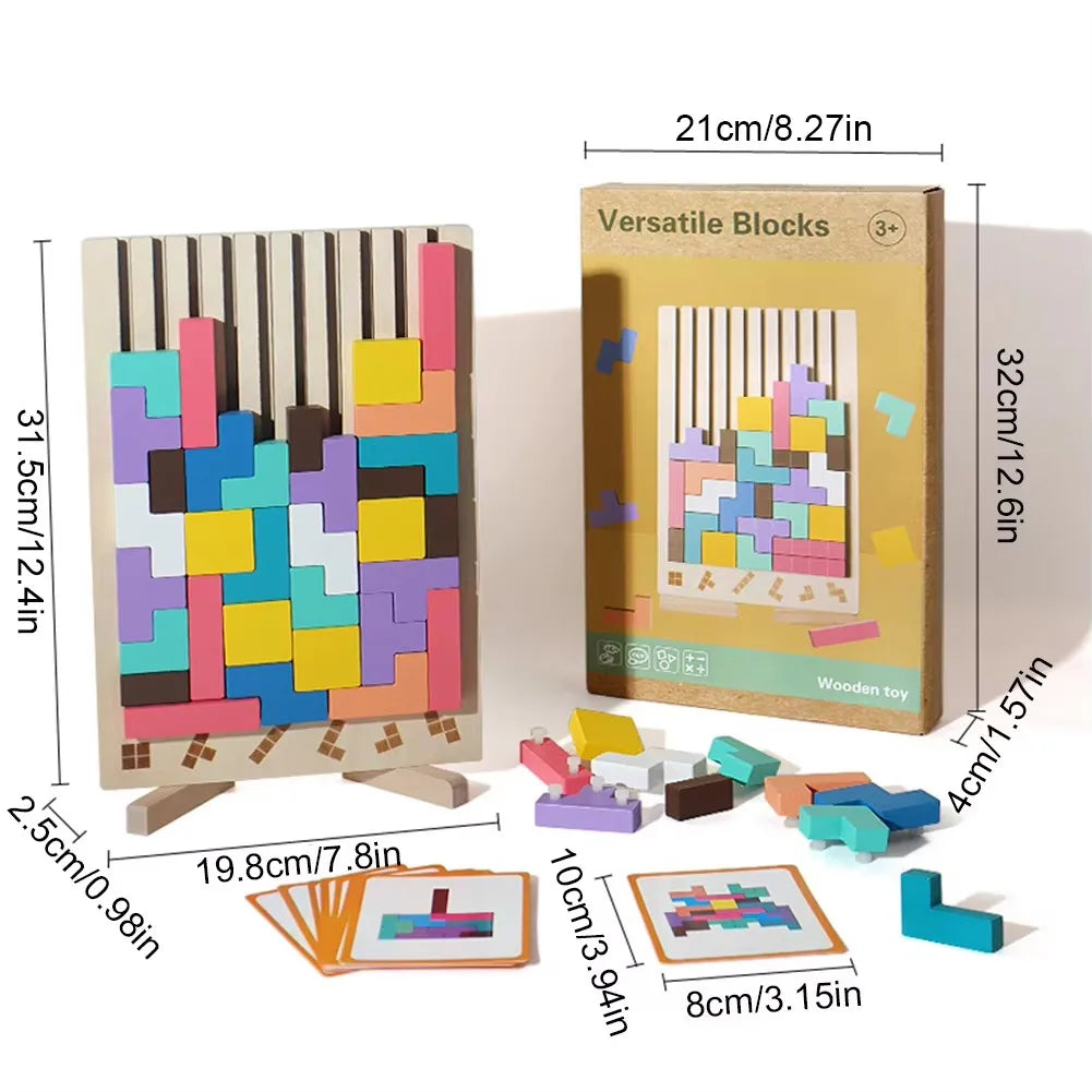 Wooden 3D Russian Blocks Puzzle Brain Teasers Toy Tangram Jigsaw Intelligence Colorful Blocks Montessori Educational