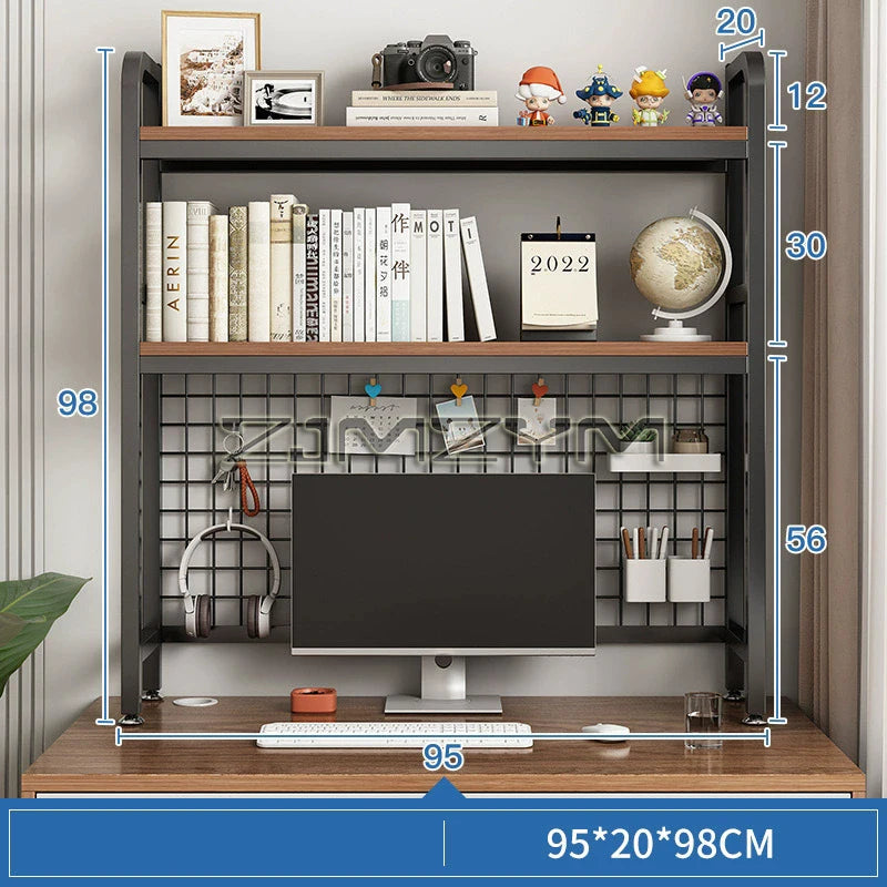 Bookcase With Grid Bookshelf Desktop Multi-layer Wrought Iron Shelf Student Computer Desk Hole Board Table Shelves