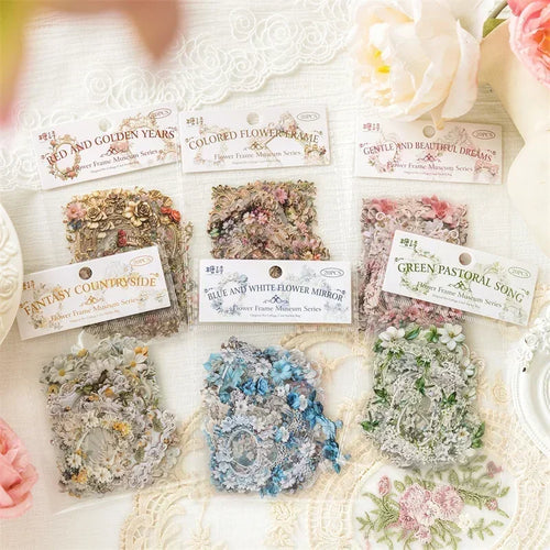 20pcs PET Scrapbooking PET Materials Art  Journal Stickers for Decor Sticker Junk Stationery150*100MM Flowers Frame Collage