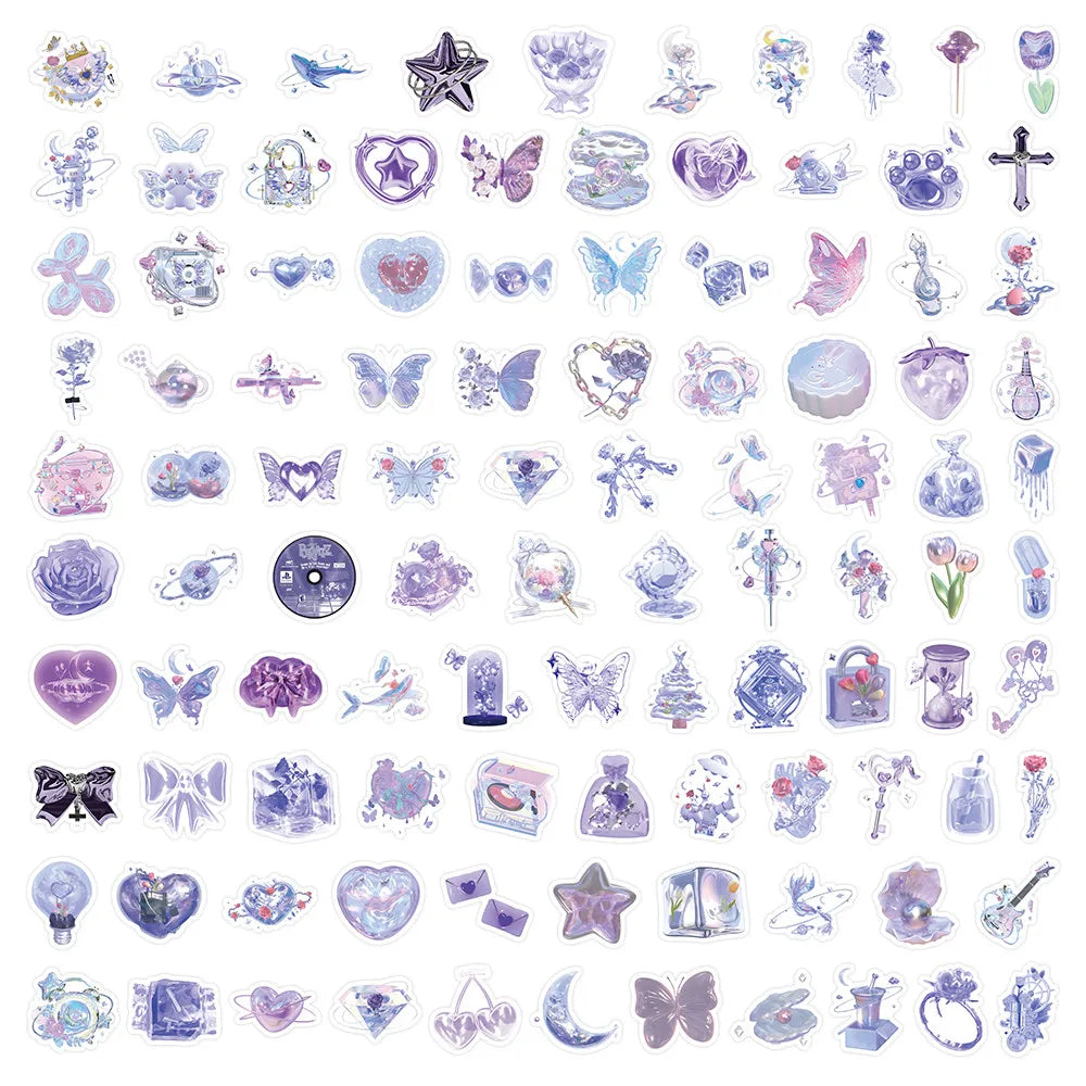 103 Pcs Glittery Shimmery Purple Stickers - Sparkling Decorative Decals for Notebook & DIY Craft Embellishment AnimeWorlds Store