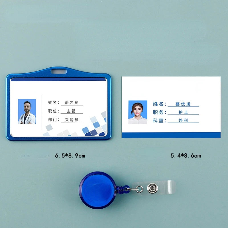 Metal Work Card Holder with Retractable Chest Pocket Clip Lanyard Badge Holder Reels ID Tag Name Badge Pass Card Sleeve Case