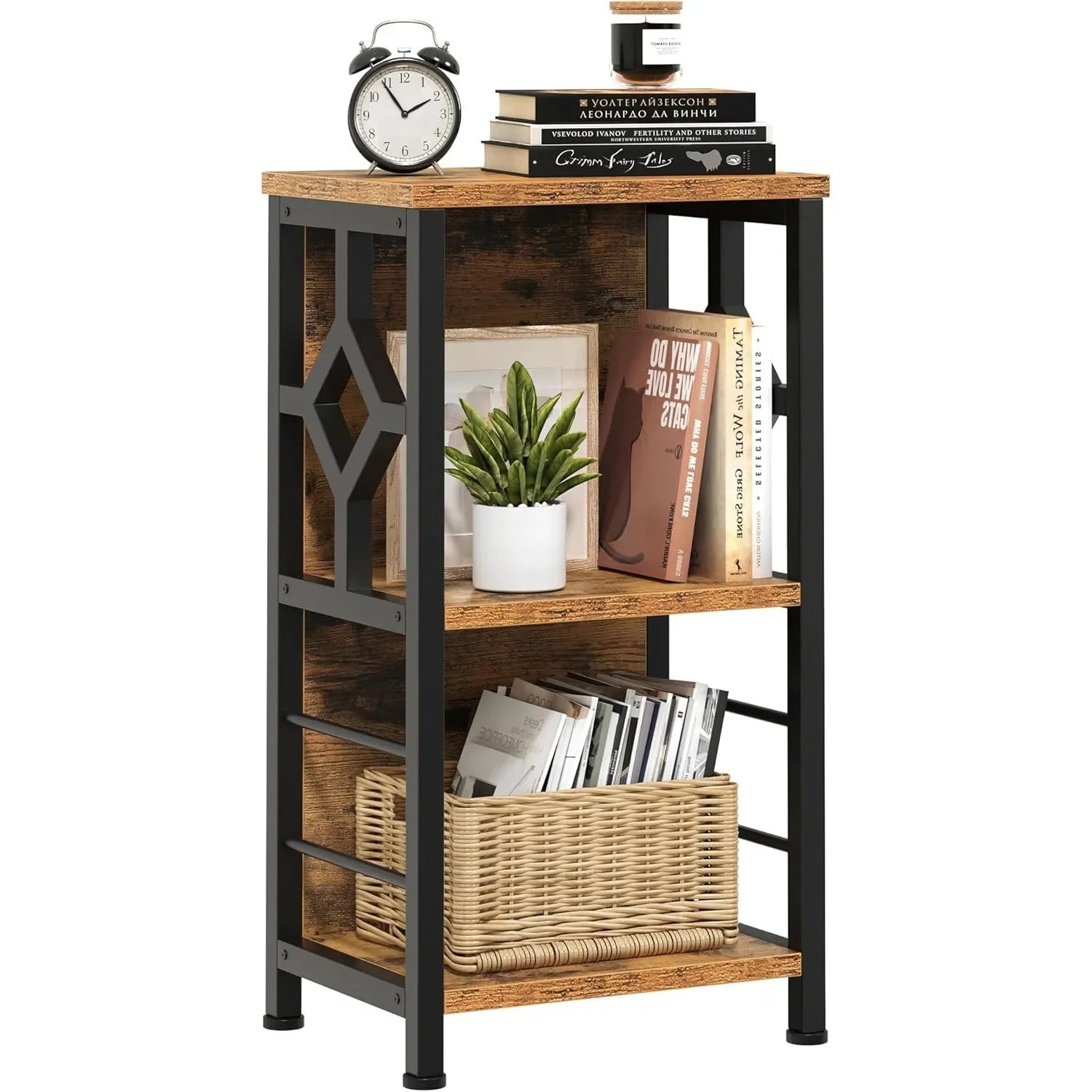 -Small Bookshelf, 3 Tier Farmhouse Bookshelf With Storage,Short Bookshelf For Small Spaces,Mini Shelf Stand,Open Bookcase