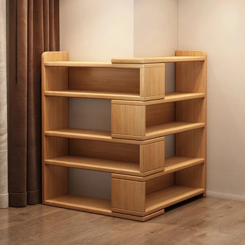 Solid Wood Bookshelf -Corner Storage Cabinet with Wall-Mounted Design Space-Saving Bookcase for Kids Study&Home Office Organizer