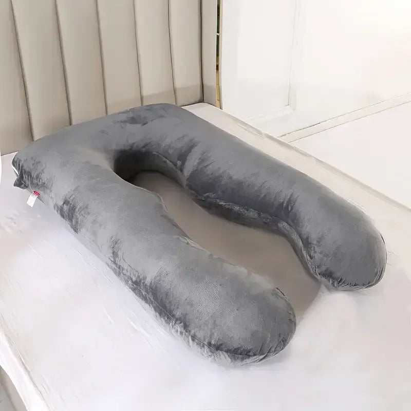 Maternity Body Pillow U-Shaped - Soft Fleece Pregnancy Support Pillow for Side Sleepers, Lumbar Abdominal Cushion, Relieves Back