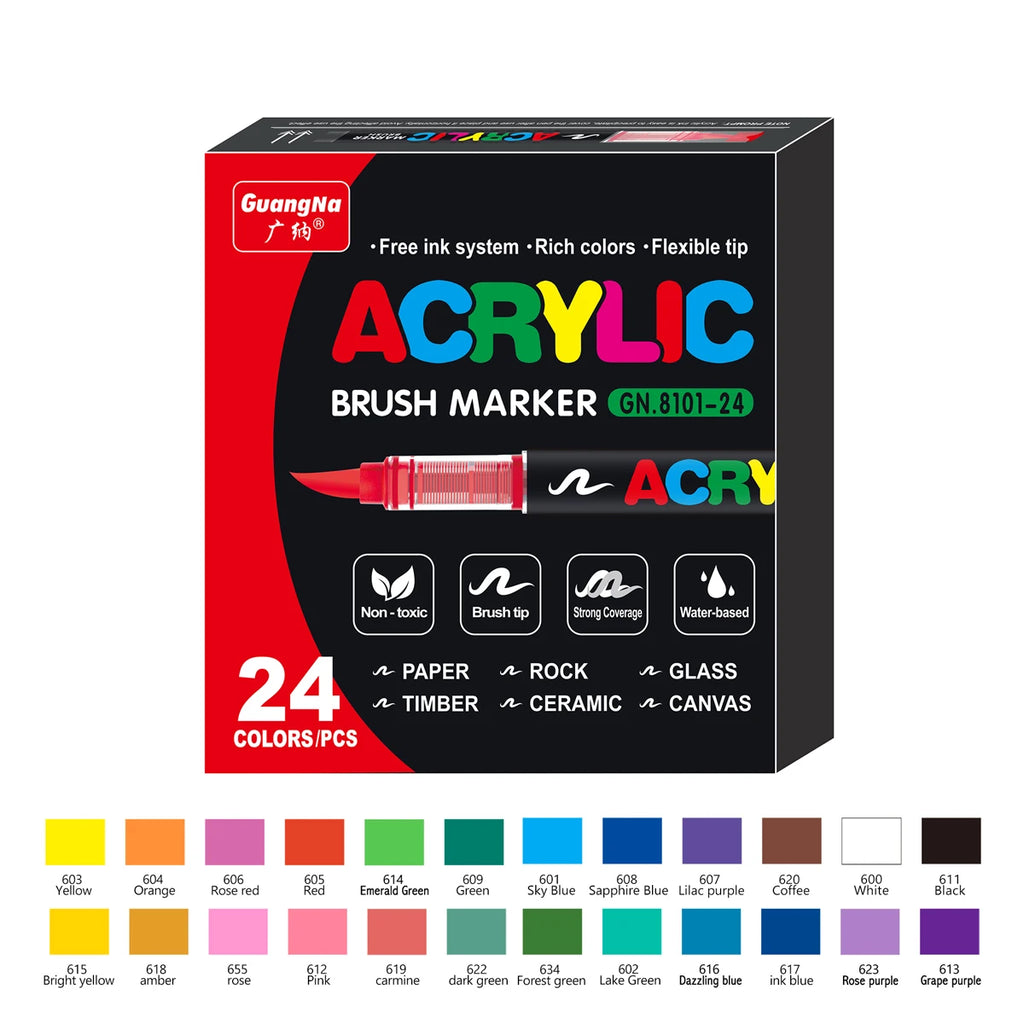12-120 Colors Waterproof Acrylic Marker Pens with Soft Brush Nib,  Students' Art on Glass, Stone, Metal, Wood, Plastic &Paper