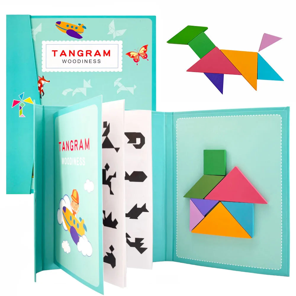 1pc Wooden Jigsaw Puzzle Children Learning Educational Toys Magnetic Tangram 3D Puzzles for Kids Thinking Training Games