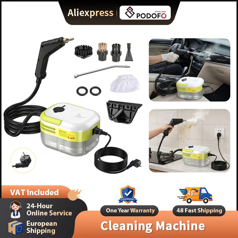 Podofo Household Car Cleaning Machine High Pressure Temperature 3.0 Bar Steam Cleaner for Cars, Windows, Sofas, Kitchens