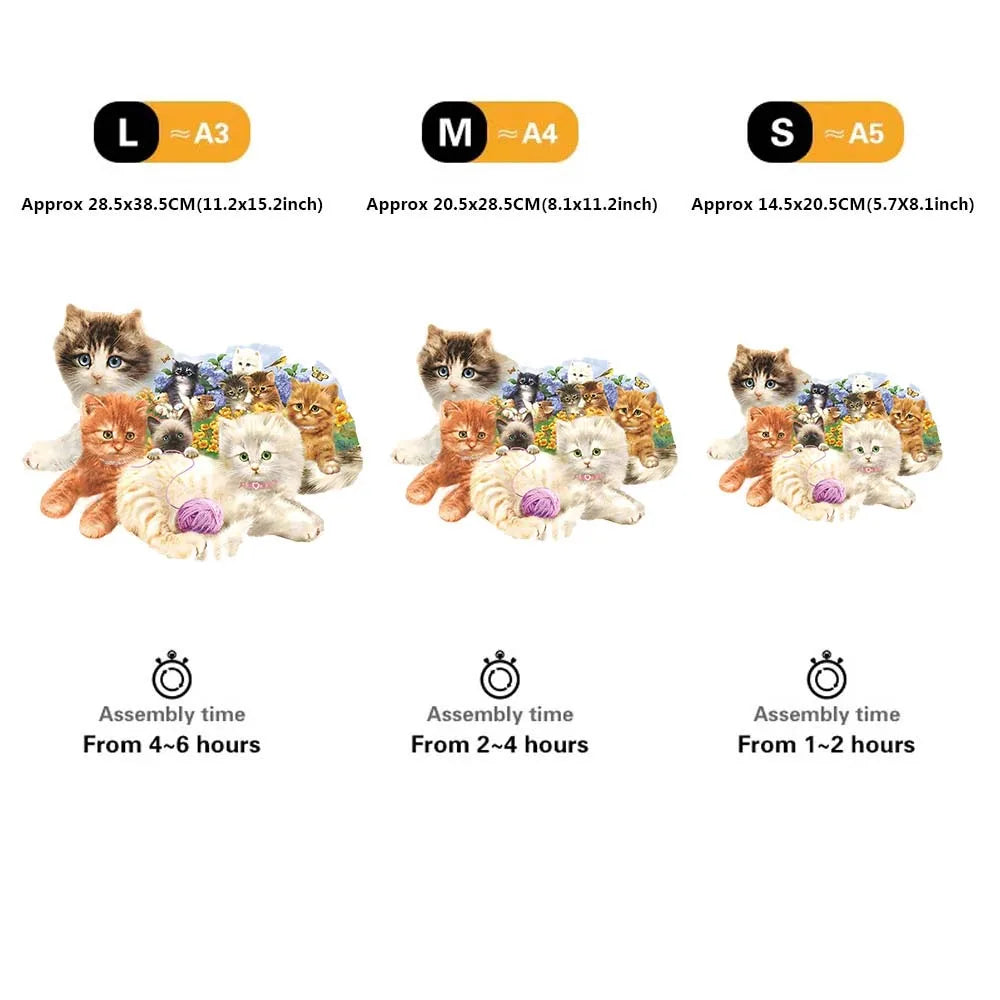 Cat Wooden Jigsaw Puzzles, Advanced Puzzle with Beautiful Gift Package, Unique Shaped Pieces, Best Gifts Family Game Home Decor