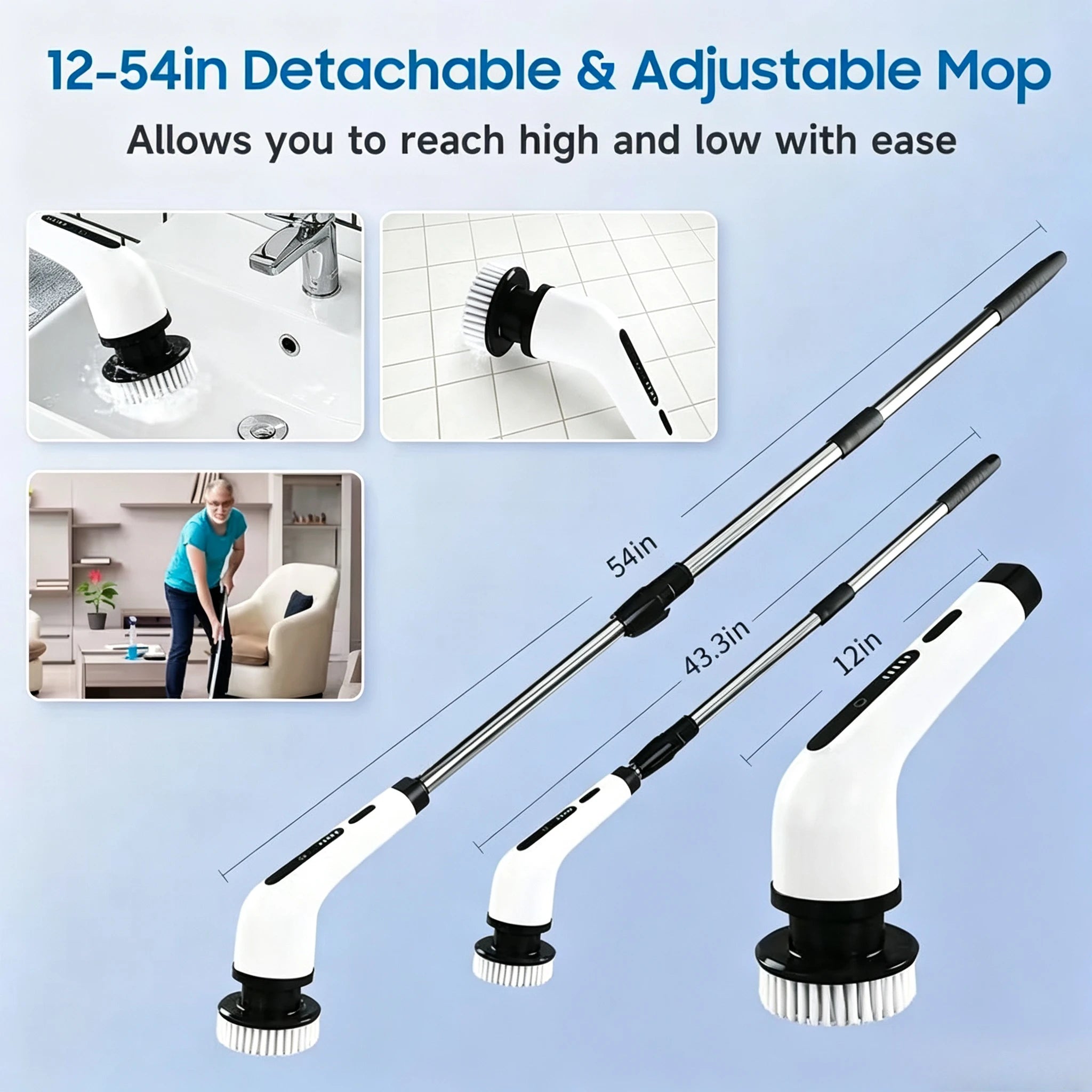 9 In 1 Electric Spin Scrubber Cordless Waterproof Cleaning Brush Tile Floor Tub Bathroom Kitchen Household Washing Accessory