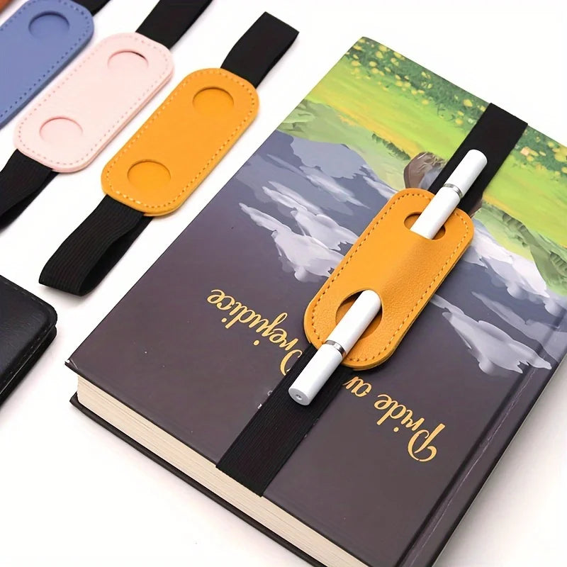 1pc PU Leather Pen Holder with Elastic Band Creative Notebook Pen Protector Sleeve Pen Clip for Office School Supplies