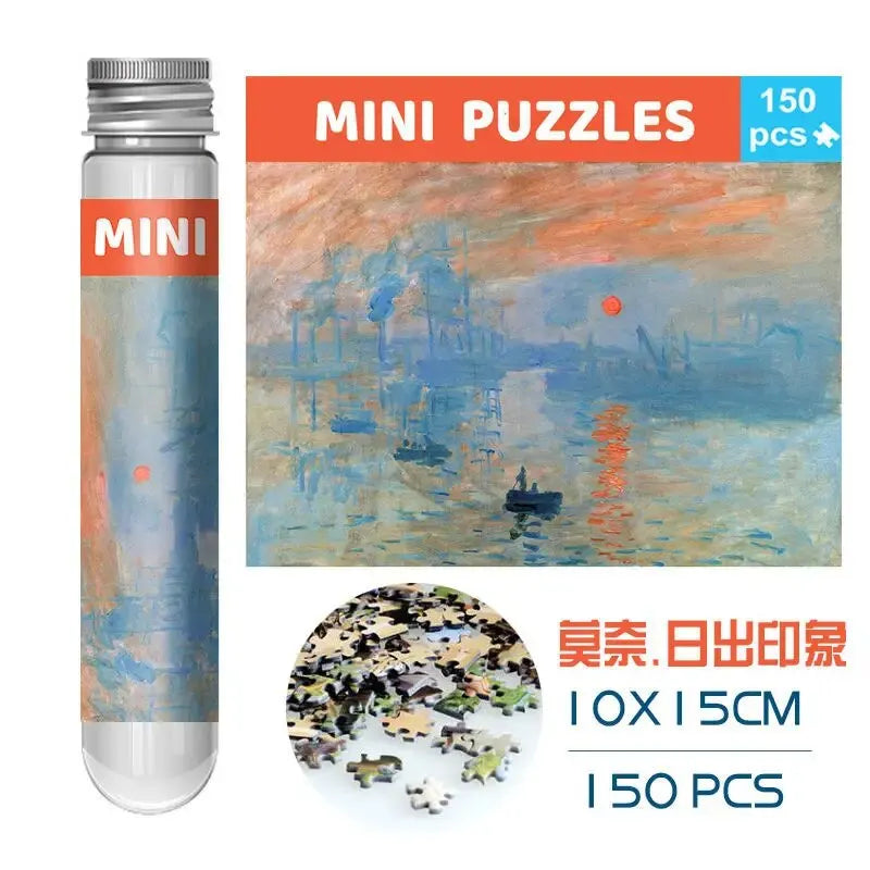 Test Tube Jigsaw Puzzle 150pcs World Famous Painting Van Gogh Monet Sunrise Impression Decompress Toy Educational Family Game