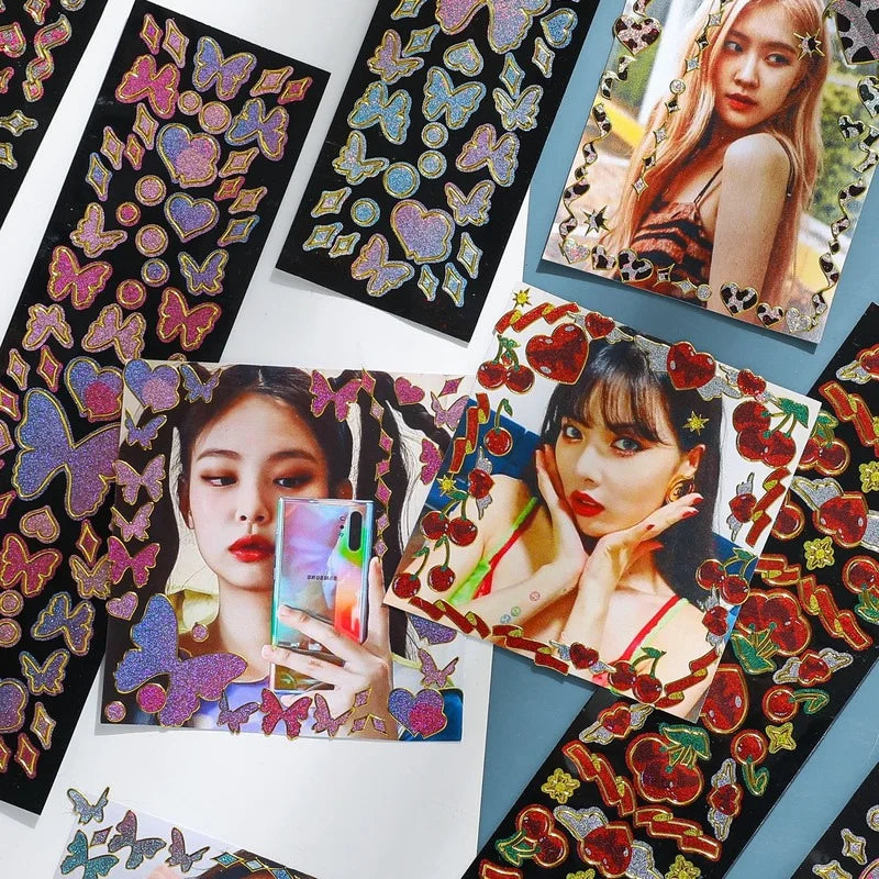 8 Designs 1 Pc/bag Ins Style Shining Phnom Penh Series Pvc Glitter Bronzing Hand Account DIY Decor Collage Material Stickers