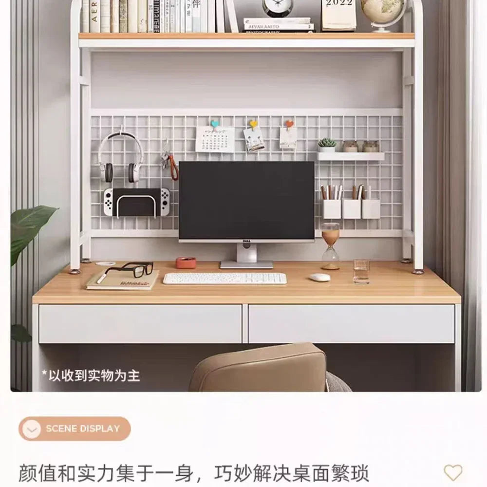 y Bookcase With Grid Bookshelf Student Computer Desk Table Hole Board Table Wooden Shelves Desktop Multi-layer Wrought Iron Shel