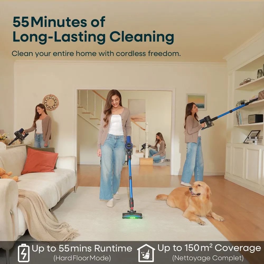 erabros EV2 Cordless Vacuum Cleaner, 450W 55Kpa High Suction, LED Display,Handheld Stick Vacuum for Floors Carpets Pet Hair