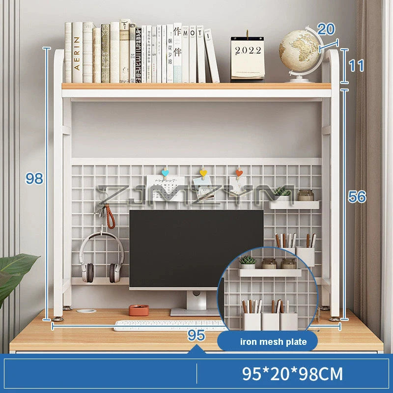 Bookcase With Grid Bookshelf Desktop Multi-layer Wrought Iron Shelf Student Computer Desk Hole Board Table Shelves