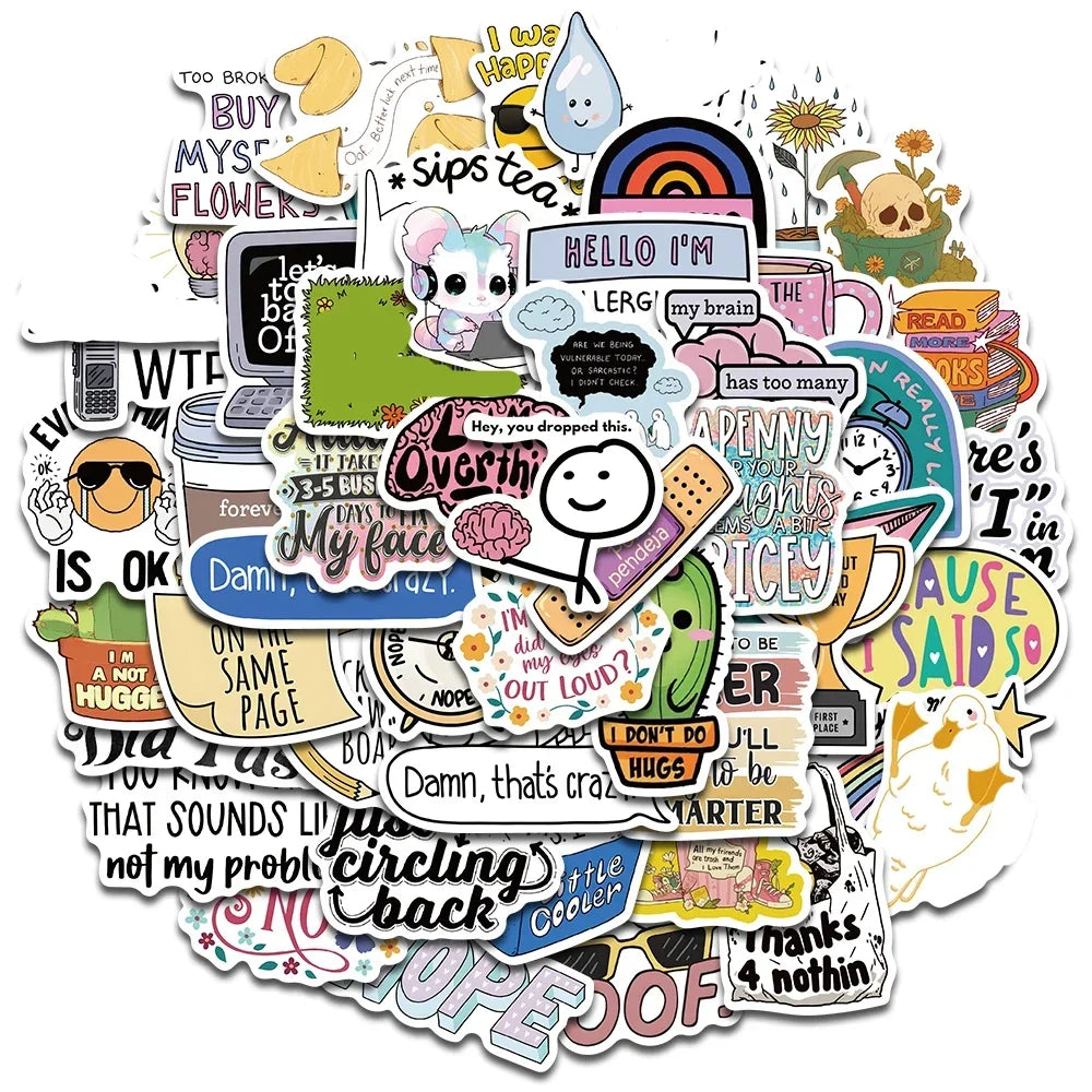 50PCS Sarcastic Sticker Aesthetic Kawaii Scrapbook Graffiti Decoration Laptop Luggage Phone Skateboard  Waterproof DIY Sticker