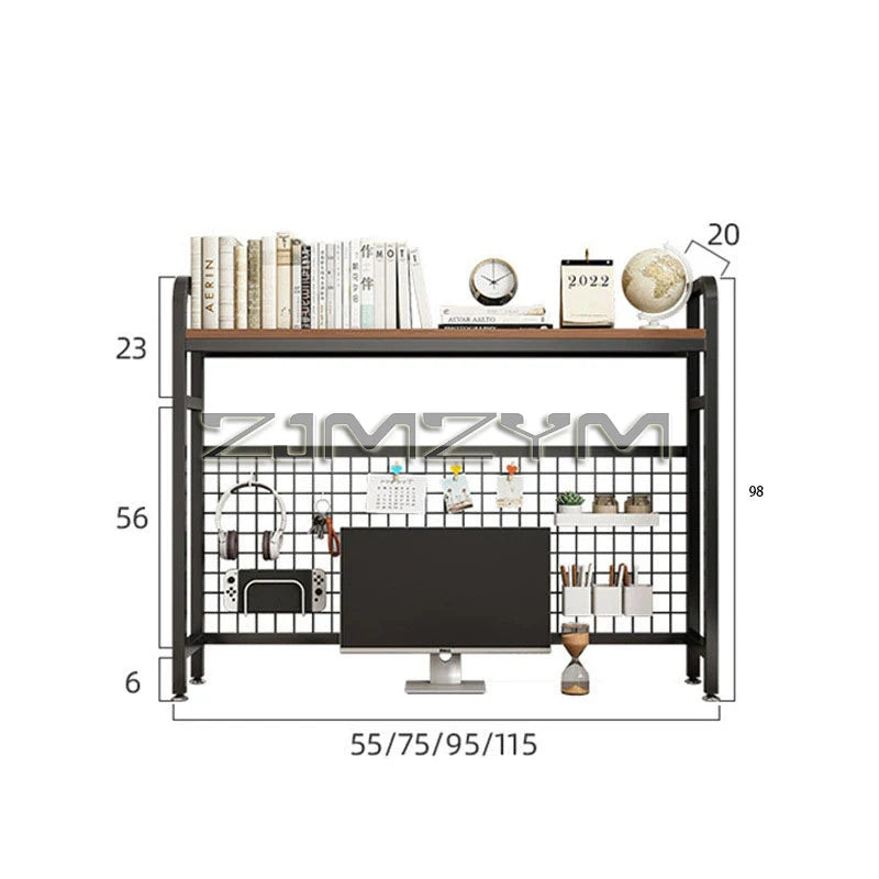 Bookcase With Grid Bookshelf Desktop Multi-layer Wrought Iron Shelf Student Computer Desk Hole Board Table Shelves