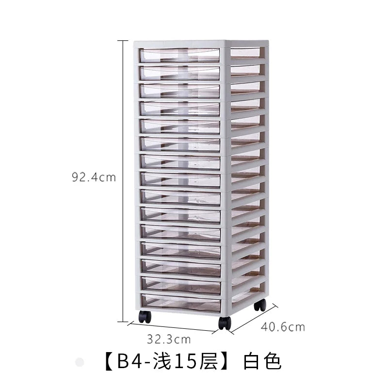 Modern File Cabinet with Clear Drawers,Multi-Layer Mobile Storage Unit for Office Home,Stackable Plastic Organizer for Documents