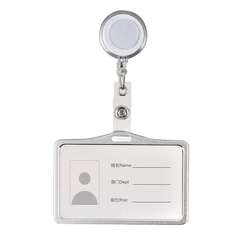 Metal Work Card Holder with Retractable Chest Pocket Clip Lanyard Badge Holder Reels ID Tag Name Badge Pass Card Sleeve Case