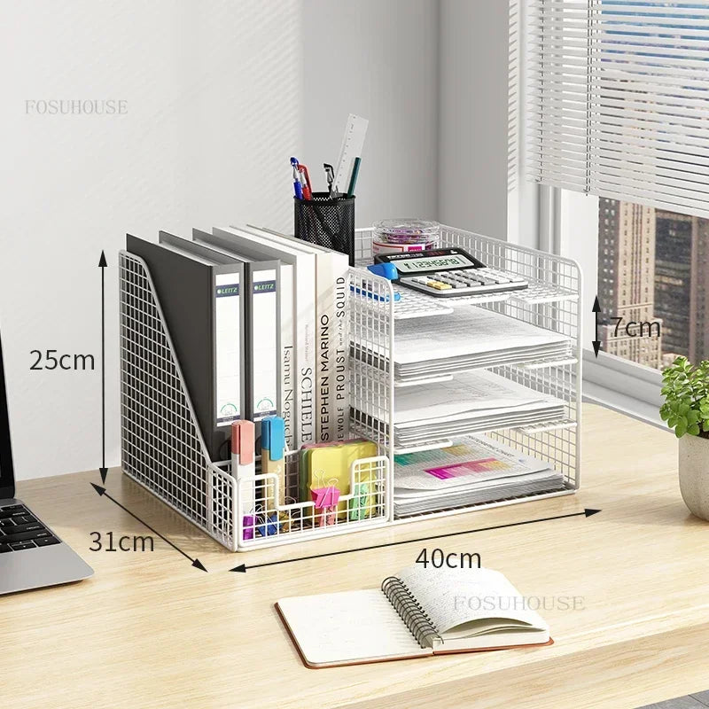 Desktop Filing Cabinets Office Supplies Multi-layer Large-capacity File Frame Storage Box Metal Bookshelf Desk Storage A4 Rack Z
