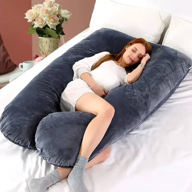 Maternity Body Pillow U-Shaped - Soft Fleece Pregnancy Support Pillow for Side Sleepers, Lumbar Abdominal Cushion, Relieves Back
