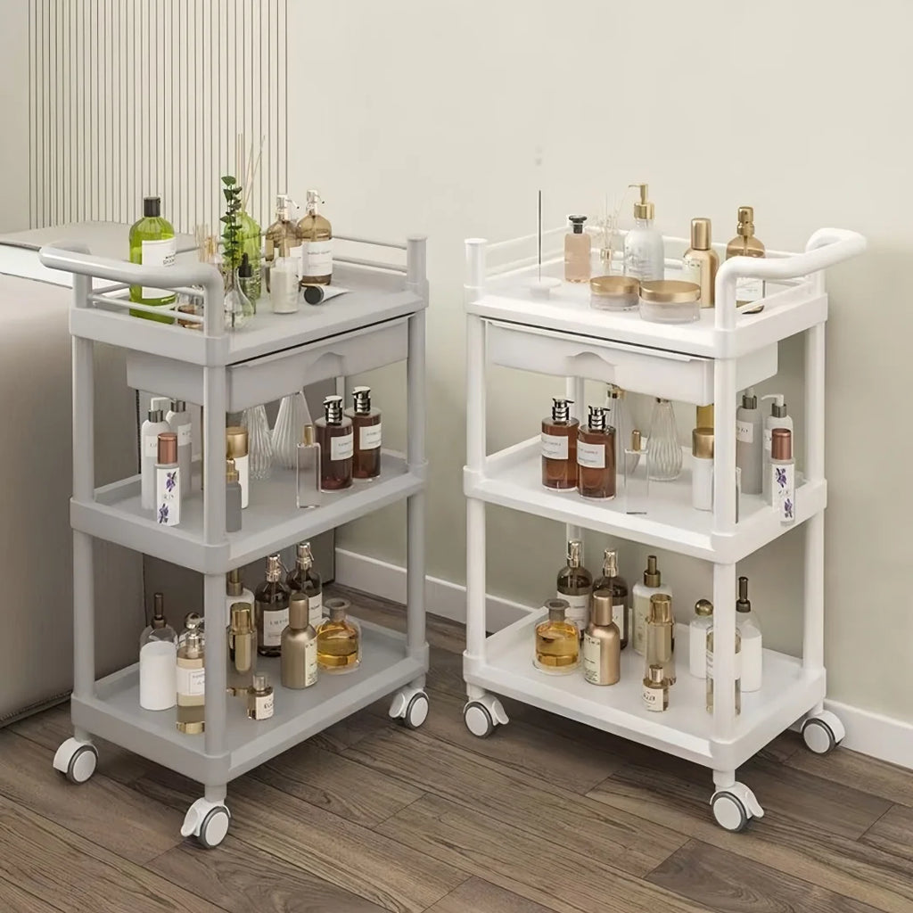 3-Tier Medical Utility Cart With Drawer and Shelves 360°Multi-Functional Mobile Storage Organizer For Clinic Hospital Lab Office