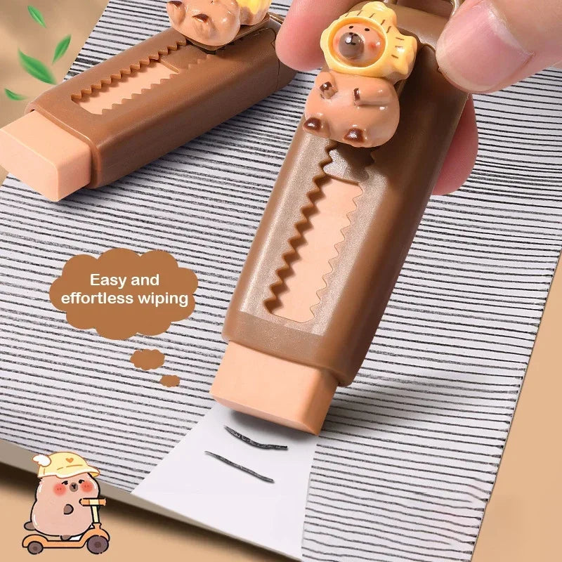 1/4Pcs Push Pull Kapibala Capybara Eraser Cute Soft 4B School Supplies Clean Mess Free Stationary Student Supplies