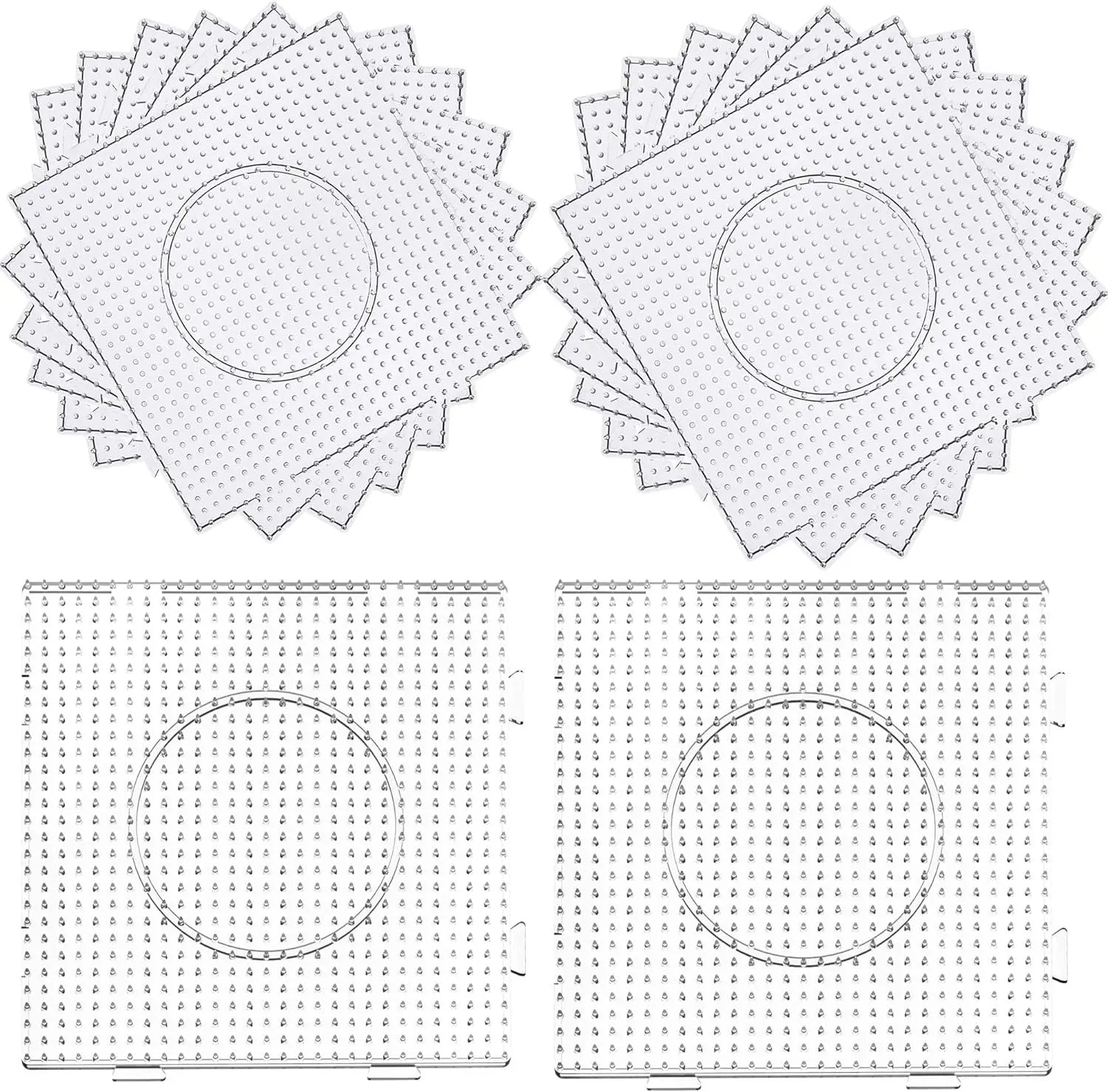 4PCS 5mm Fuse Beads Boards, Large Clear Pegboards Kits, with Gift Roning Paper, Perler Hama Beads Template Tool Diy Toy