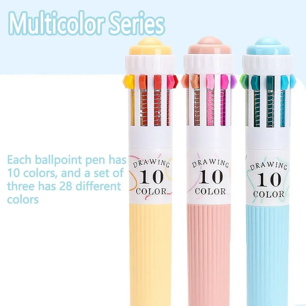 3Pcs/Set Creative Mechanical Ballpoint Pen 10 in 1 Multicolored Multicolor Retractable Pen Writing Smooth 28 Colors
