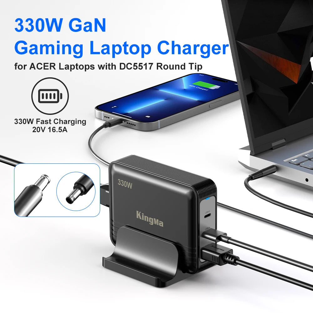 New King Ma GaN Adapter 19.5V 16.92A 330W Power Charger for Acer PREDATOR HELIOS 300 PH317-55 Laptop A20-330P1A  A330A012P