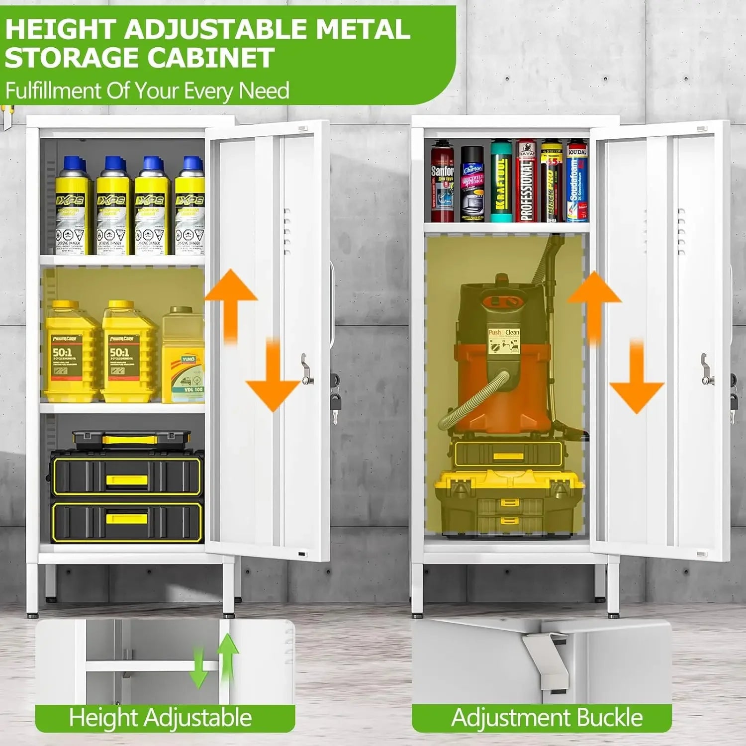 35" White Metal Locker, Lockable Employee Storage Cabinet with Adjustable Shelves for Home School Office Gym