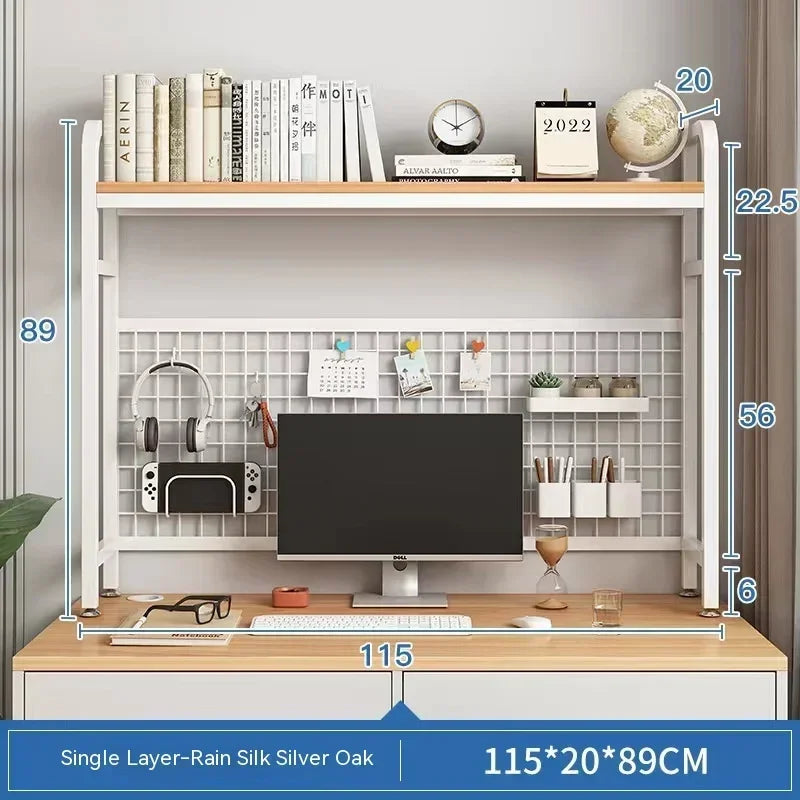 Home Furniture Desktop Multi-Layer Wrought Iron Shelf Bookcase With Grid Bookshelf Table Hole Board Table Wooden Shelves Student