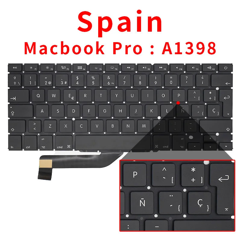 New Laptop Keyboard For Macbook Pro Retina 15" A1398 US UK Russian Spain French 2012 2013 2014 2015